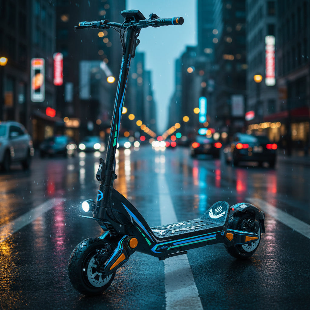 Drive Tron DT06 Electric Scooter | No Stem Lock Design with Blue Cyan Style & Advanced Suspension System