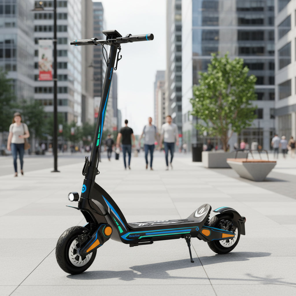 Drive Tron DT06 Electric Scooter | No Stem Lock Design with Blue Cyan Style & Advanced Suspension System