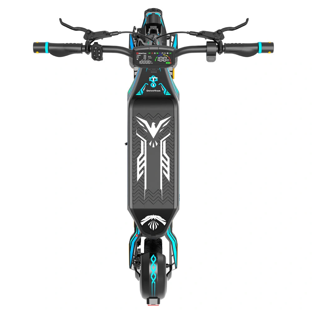 Drive Tron DT06 Electric Scooter | Stem Lock Folding Scooter with Blue Cyan Design & Advanced Suspension System