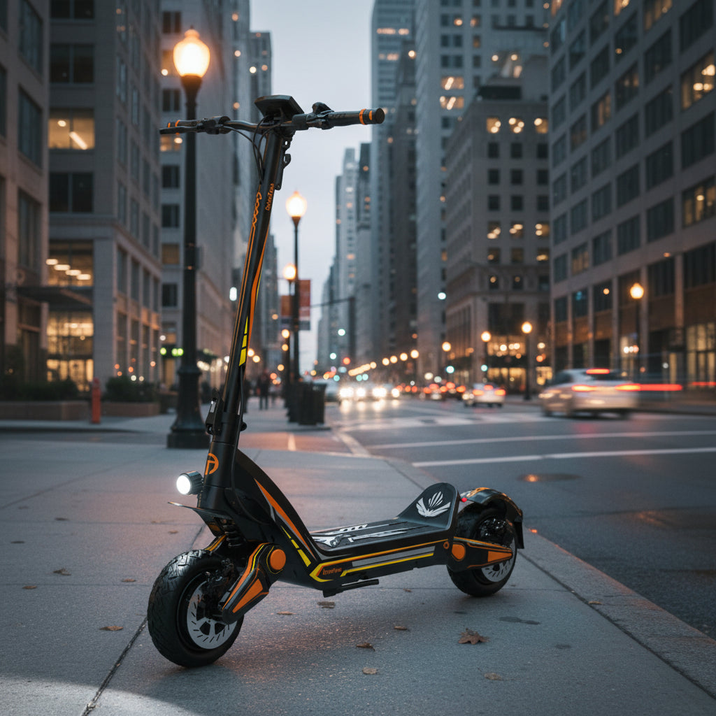 Drive Tron DT06 Electric Scooter | No Stem Lock Design with Orange Yellow Racing Style & High-Performance Suspension