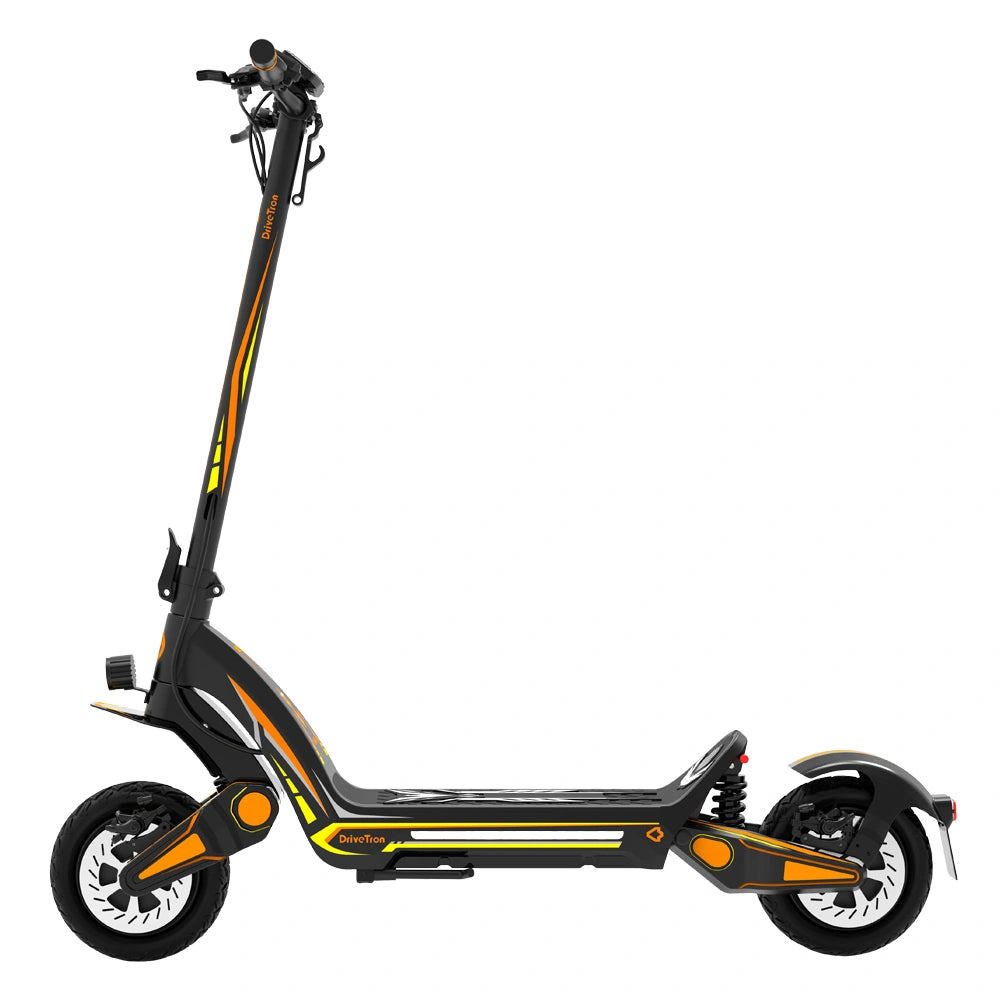 Drive Tron DT06 Electric Scooter | No Stem Lock Design with Orange Yellow Racing Style & High-Performance Suspension