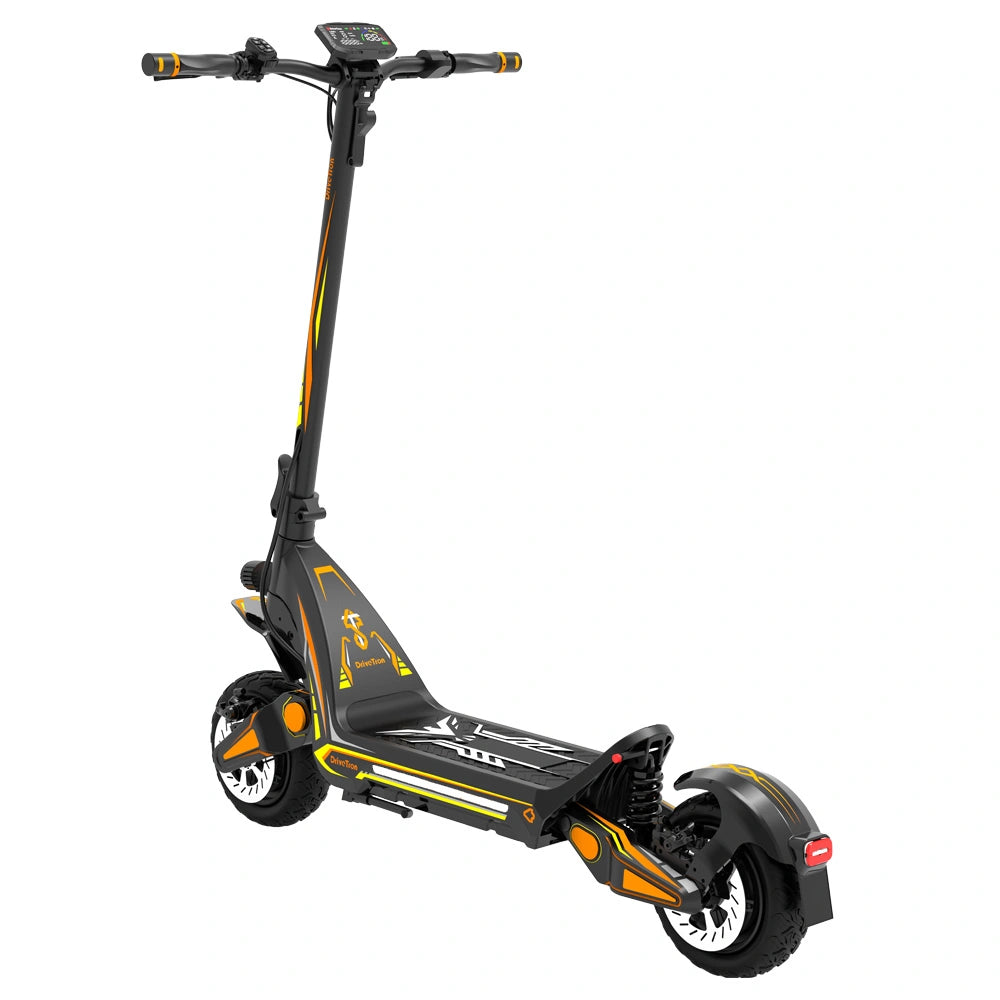Drive Tron DT06 Electric Scooter | No Stem Lock Design with Orange Yellow Racing Style & High-Performance Suspension