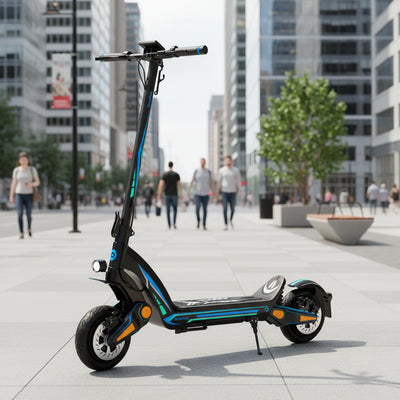 Drive Tron DT06 Electric Scooter | No Stem Lock Design with Blue Cyan Style & Advanced Suspension System