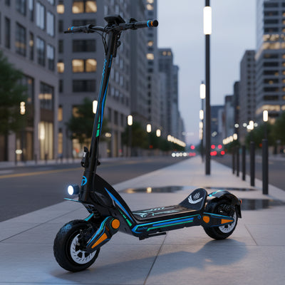 Drive Tron DT06 Electric Scooter | Stem Lock Folding Scooter with Blue Cyan Design & Advanced Suspension System