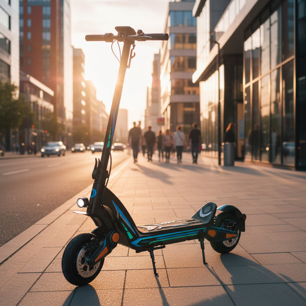Drive Tron DT06 Electric Scooter | Stem Lock Folding Scooter with Blue Cyan Design & Advanced Suspension System