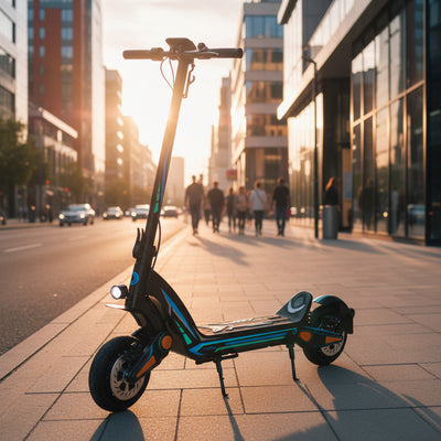 Drive Tron DT06 Electric Scooter | Stem Lock Folding Scooter with Blue Cyan Design & Advanced Suspension System