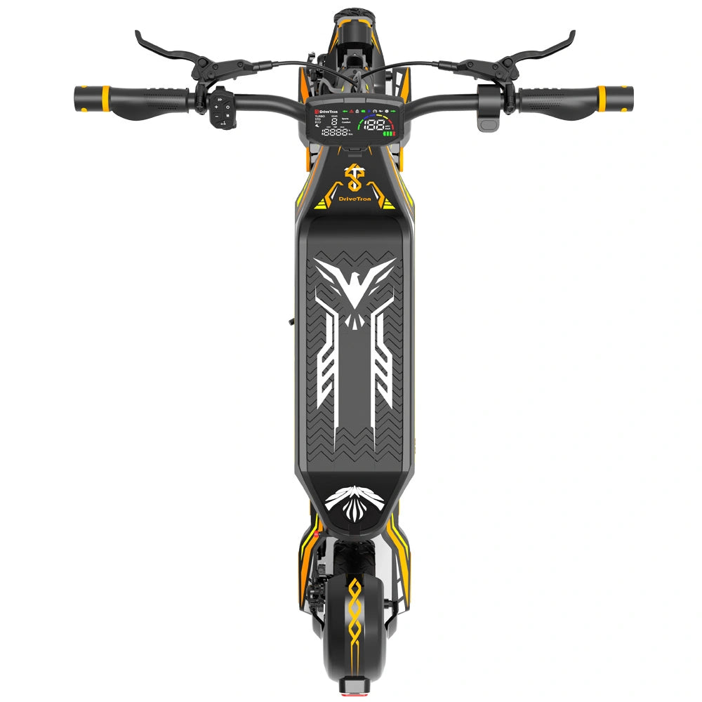 Drive Tron DT06 Electric Scooter | No Stem Lock Design with Orange Yellow Racing Style & High-Performance Suspension