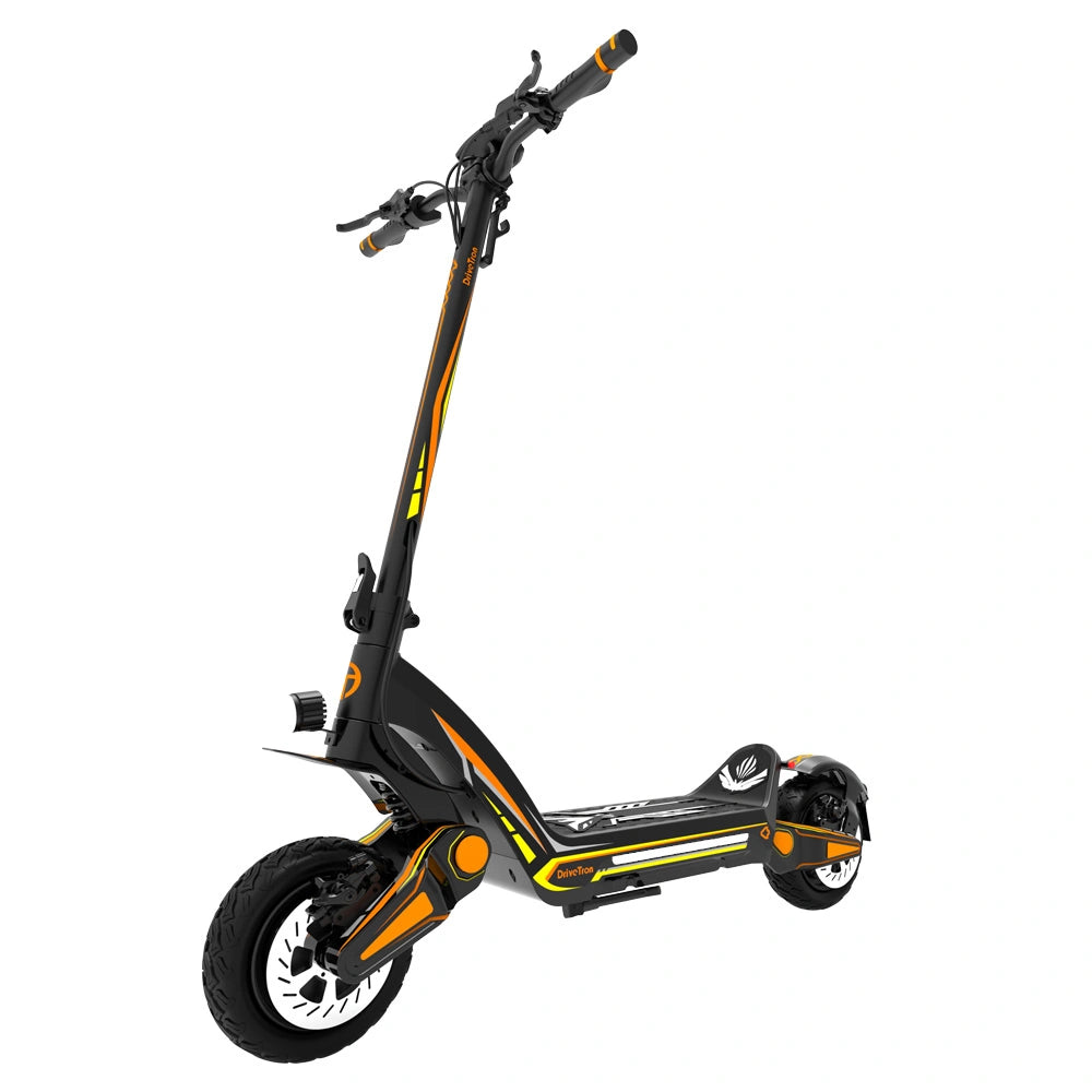 Drive Tron DT06 Electric Scooter | No Stem Lock Design with Orange Yellow Racing Style & High-Performance Suspension