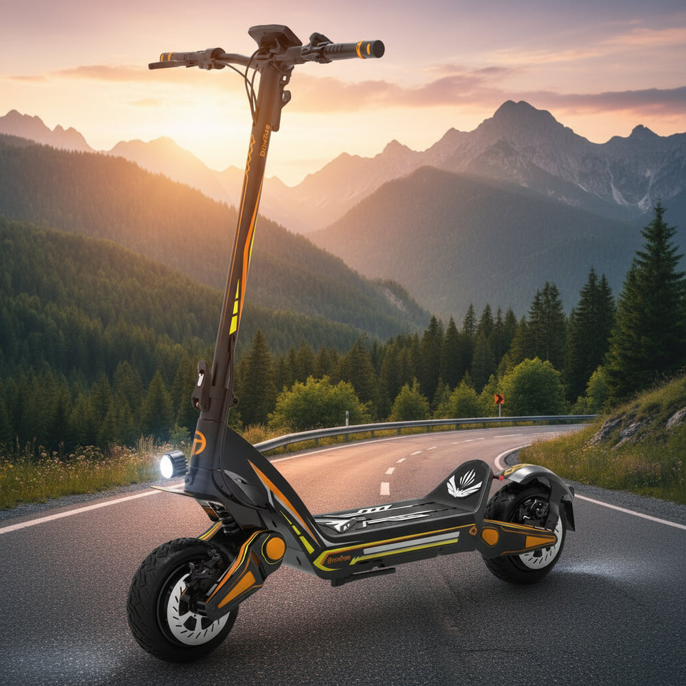 Drive Tron DT06 Electric Scooter | Foldable Scooter with Stem Lock, Orange Yellow Design & Advanced Suspension System