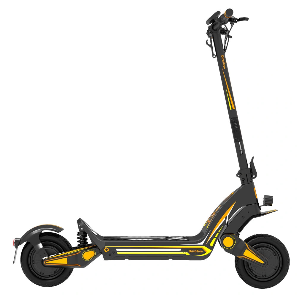 Drive Tron DT06 Electric Scooter | Foldable Scooter with Stem Lock, Orange Yellow Design & Advanced Suspension System